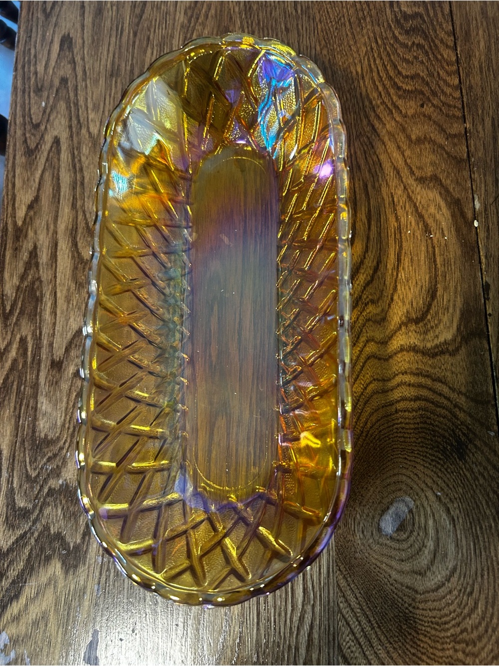 1970's Harvest Gold Carnival Indiana Glass Pretzel Pattern Celery Dish